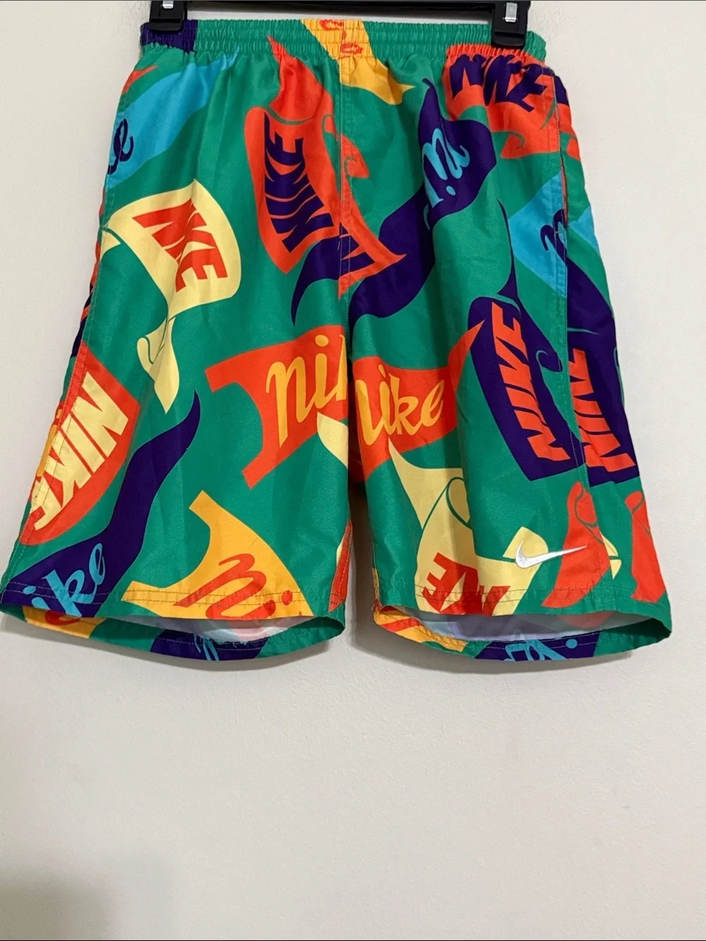 Nike Green Multicolor Logo Swim/Workout Shorts kids XL beach vacation resort Y2K